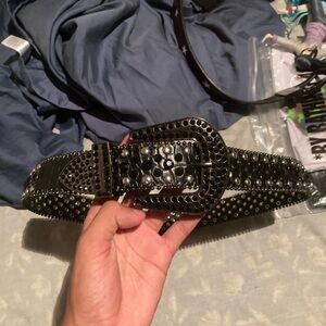 rhinestone Black Leather Belt